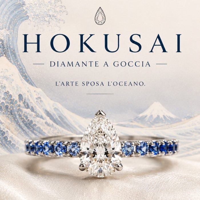 Anello solitario Hokusai diamante a goccia